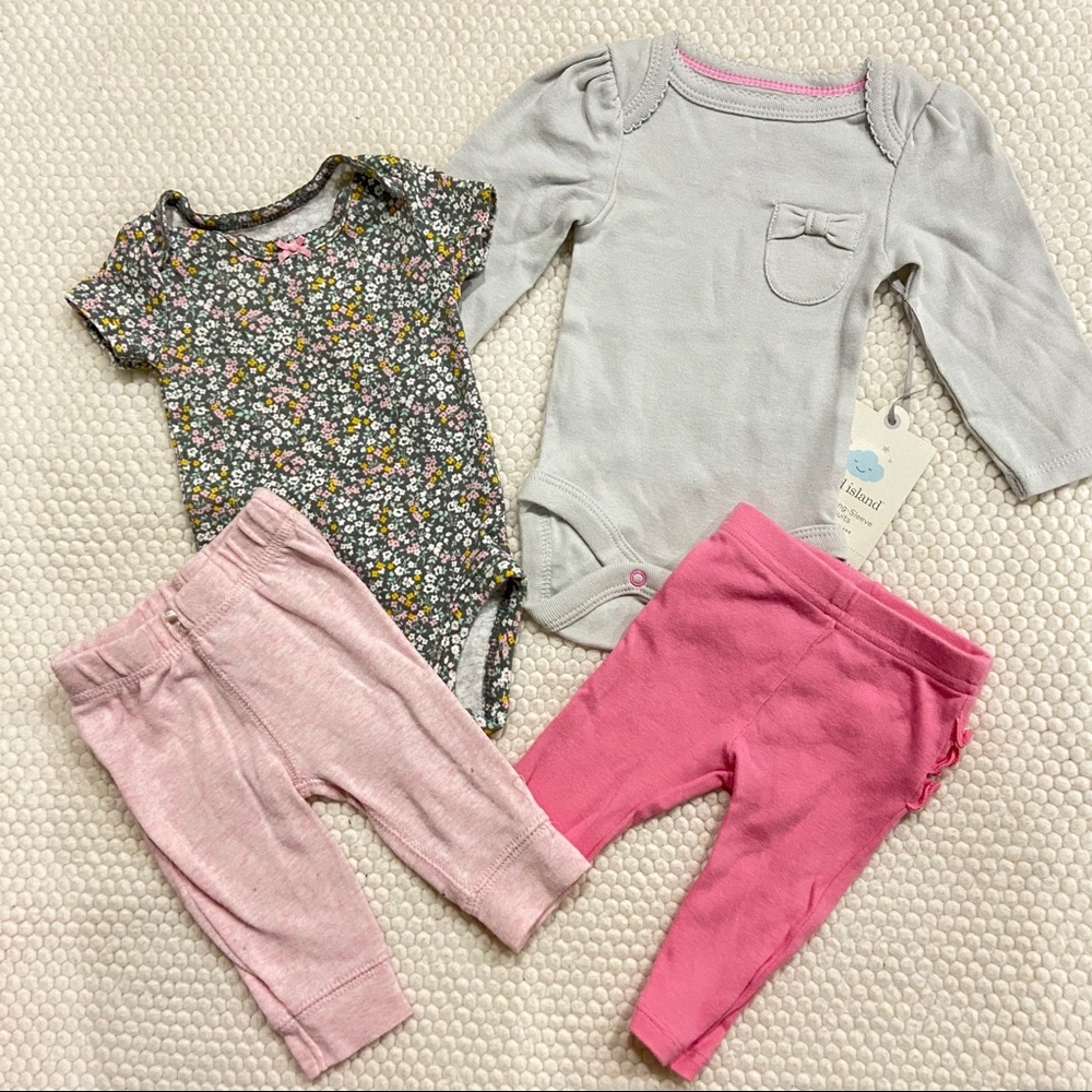 Pink and grey floral NEWBORN bundle